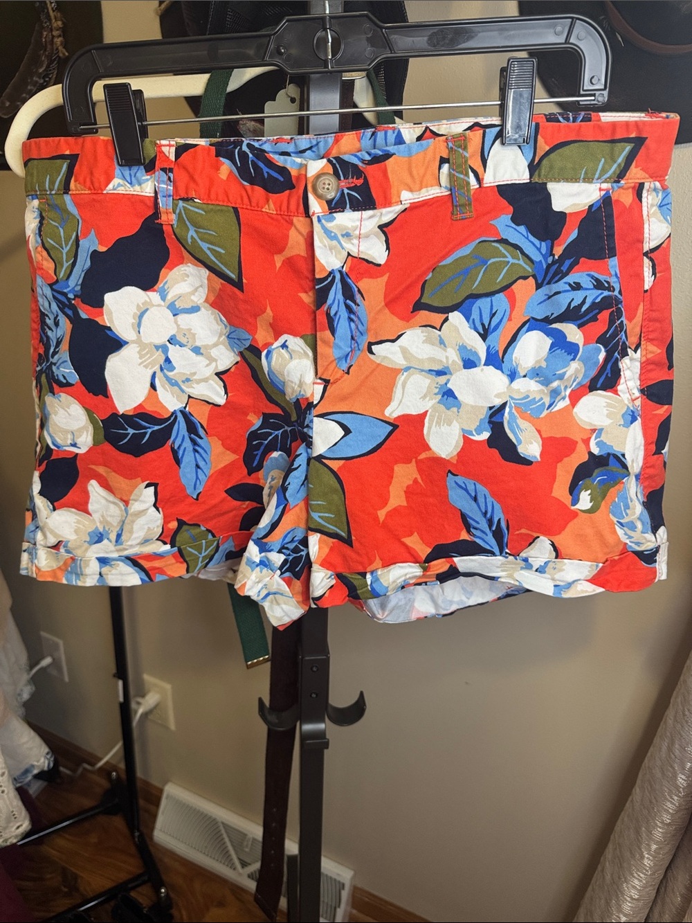 GAP Bright Orange Floral Women's Shorts with Blue & White Blooms